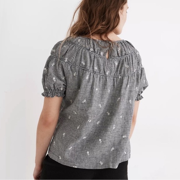 NWT Madewell Embroidered Gingham Shirred Puff Sleeve Top - Picture 3 of 7